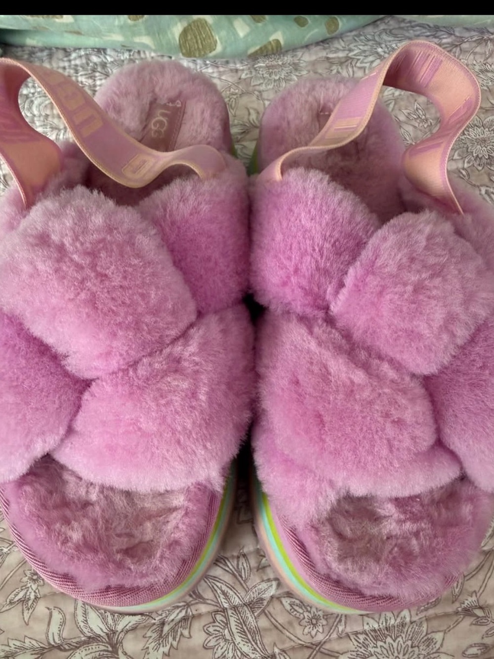 UGG Pink Plush Slide Sandals